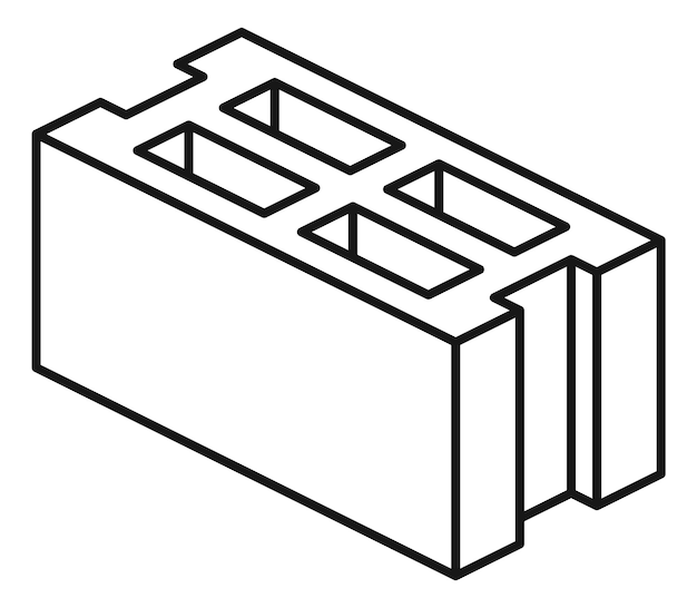 Bausteinsymbol. beton- oder tonhohlziegel isoliert auf weißem hintergrund