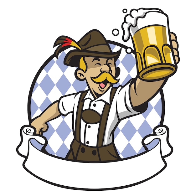 Vektor bayerischer mann feiert oktoberfest mit einem großen glas bier