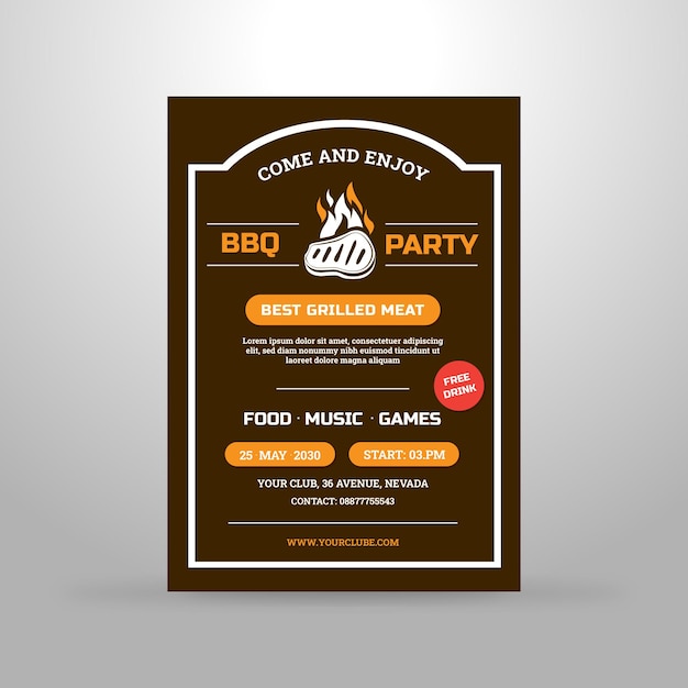 Bbq-party-flyer-vorlage grillparty-plakat mit mustertext einladungsvektor im modernen stil krank