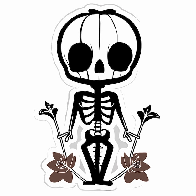 Vektor beängstigendes zombie-skelett handgezeichnetes flaches stilvolles cartoon-aufkleber-ikon-konzept isolierte illustration