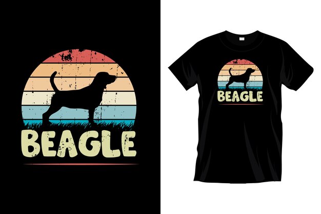 Vektor beagle-hunde-t-shirt-design. beagle-hunde-t-shirt-design im retro-vintage-sonnenuntergang