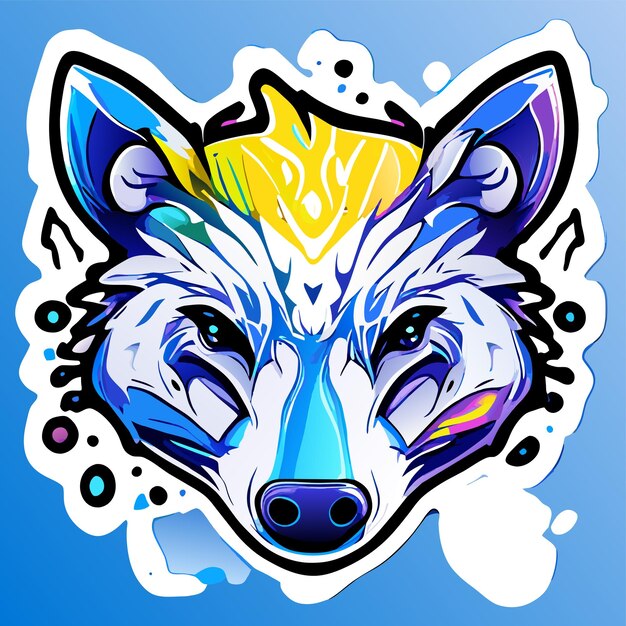 Vektor bear wolf paint splash art maskottchen logo handgezeichnetes flaches stilvolles cartoon-aufkleber icon-konzept isoliert