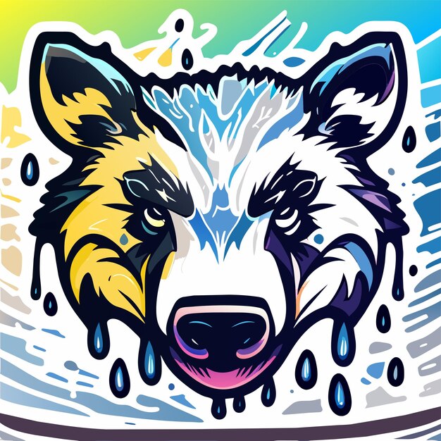 Vektor bear wolf paint splash art maskottchen logo handgezeichnetes flaches stilvolles cartoon-aufkleber icon-konzept isoliert