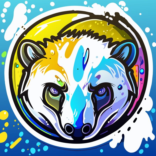 Vektor bear wolf paint splash art maskottchen logo handgezeichnetes flaches stilvolles cartoon-aufkleber icon-konzept isoliert