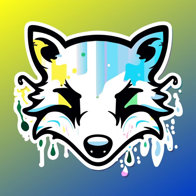 Bear wolf paint splash art maskottchen logo handgezeichnetes flaches stilvolles cartoon-aufkleber icon-konzept isoliert