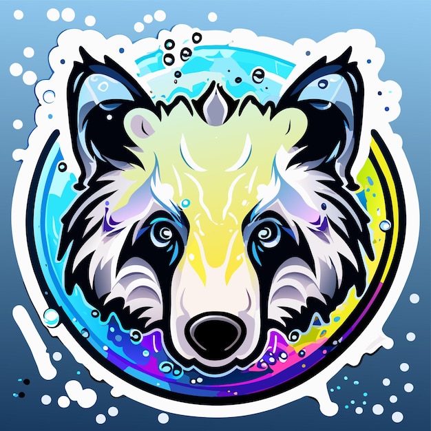 Vektor bear wolf paint splash art maskottchen logo handgezeichnetes flaches stilvolles cartoon-aufkleber icon-konzept isoliert