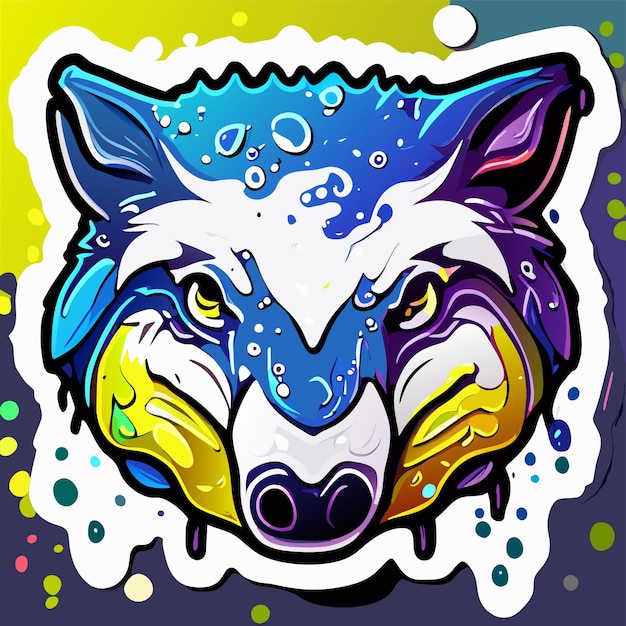 Vektor bear wolf paint splash art maskottchen logo handgezeichnetes flaches stilvolles cartoon-aufkleber icon-konzept isoliert