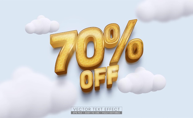 Bearbeitbare 3D-Vektor-Luxus-Gold-Text 70 Prozent Rabatt isoliert