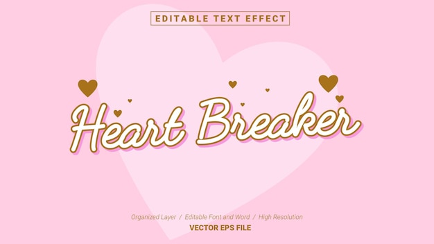 Bearbeitbare heart break-schriftart. texteffektstil für typografievorlagen. schriftzug-vektor-illustration