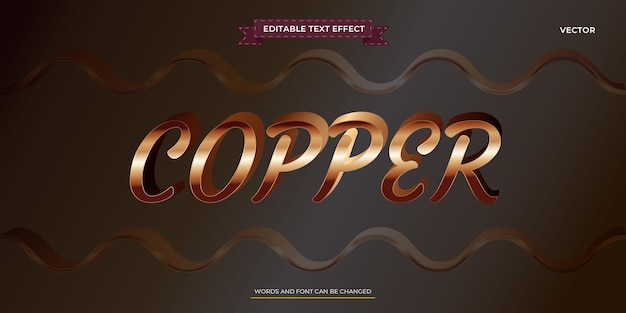 Vektor bearbeitbare kupfermetall-text-effekt-stil typographie vektorbuchstaben metallisch