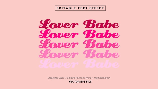 Bearbeitbare lover babe schriftart typografie vorlage texteffekt stil vektor illustration logo