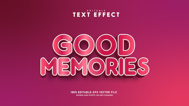 Vektor bearbeitbare minimal good memories 3d-texteffekt-vorlage