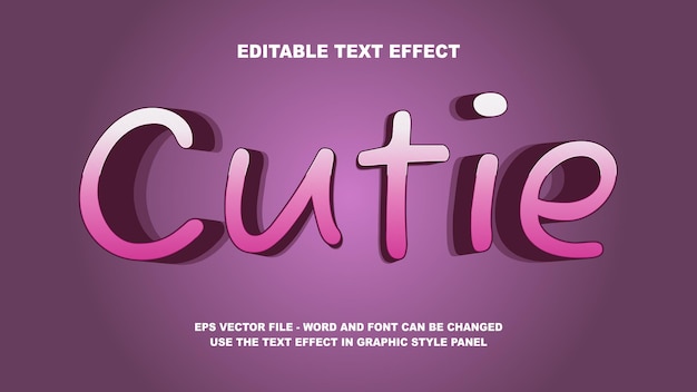 Bearbeitbare Text-Effekt-Cutie 3D-Vektorvorlage