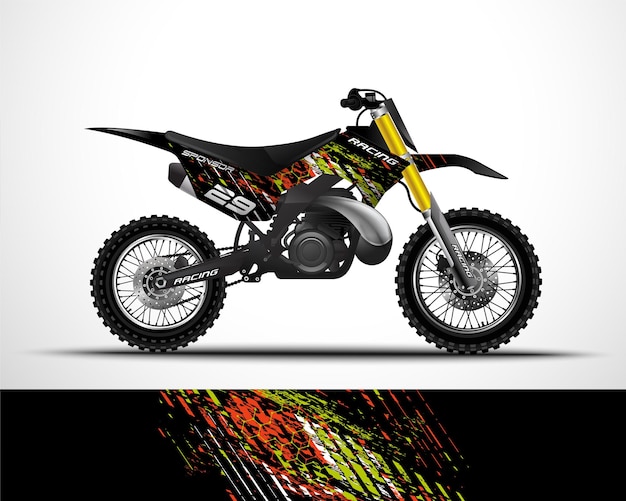 Bearbeitbare vorlage motocross, dirtbike, motorradverpackung und vinyl-aufkleber design.