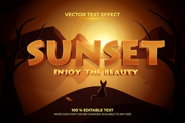 Bearbeitbarer 3d-texteffekt bei sonnenuntergang mit landschaftsberg-hintergrundstil