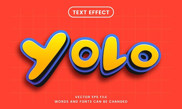 Vektor bearbeitbarer 3d-yolo-text-effekt, lustiger, lustiger schriftstil, perfekt für überschrift und titel