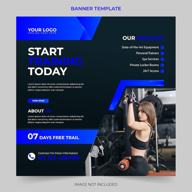 Bearbeitbarer fitness-fitness-workout-sport, yoga, social-media-post und web-banner-design