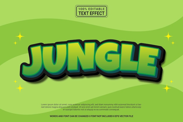 Bearbeitbarer Text-Effekt Dschungel 3D-Cartoon-Vorlage-Stil moderner Premium-Vektor