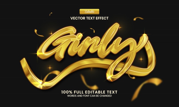 Bearbeitbarer Text-Effekt Girly 3D-Gold-Text-Vektor-Illustration
