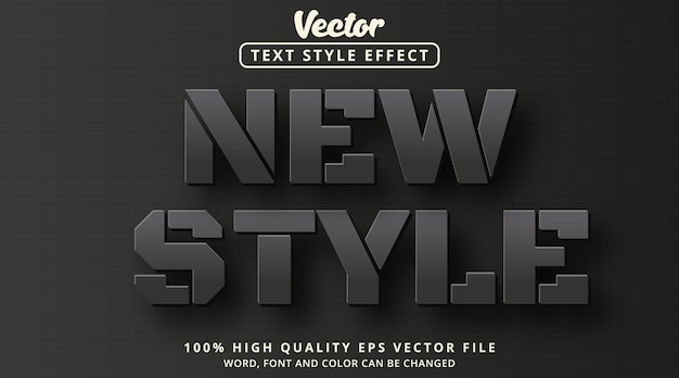 Vektor bearbeitbarer text-effekt neuer stil-text mit schwarzem fettstil-effekt und metallic