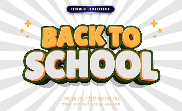 Bearbeitbarer Text-Effekt Zurück zur Schule 3D-Cartoon-Vorlage-Stil