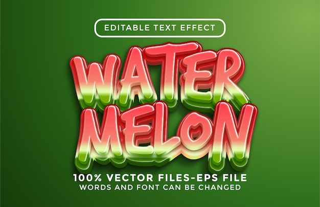 Bearbeitbarer Text mit Wassermelone 3D-Texteffekt mit glänzenden Premium-Vektoren
