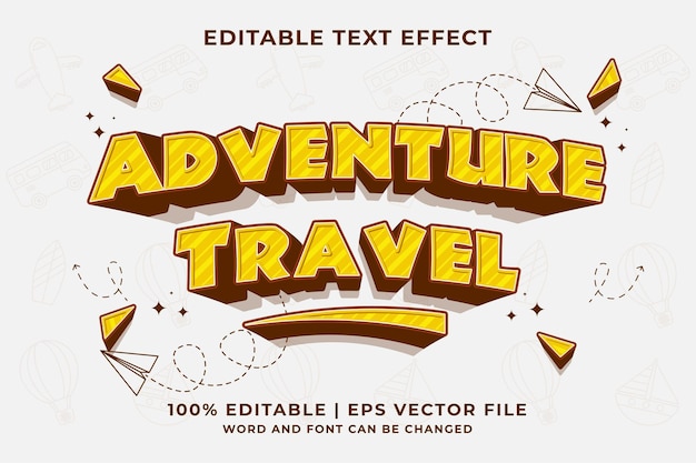 Bearbeitbarer Texteffekt Adventure Travel 3D-Cartoon-Vorlagenstil Premium-Vektor