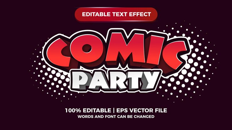 Vektor bearbeitbarer texteffekt der comic-party