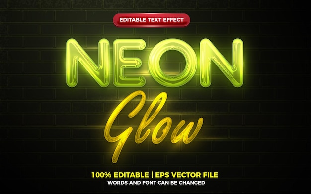 Vektor bearbeitbarer texteffekt des neonlichtglühens 3d