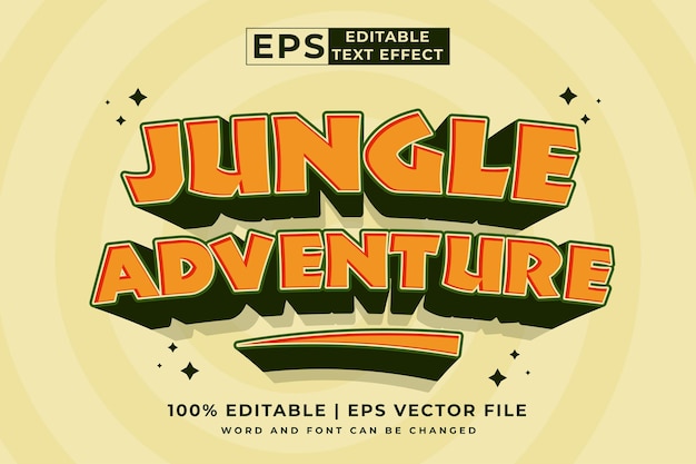 Bearbeitbarer Texteffekt-Dschungel-Abenteuer-Cartoon 3D-Stil Premium-Vektor