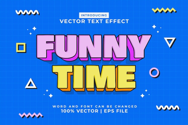 Vektor bearbeitbarer texteffekt „funny time“ premium-vektor im 3d-cartoon-stil