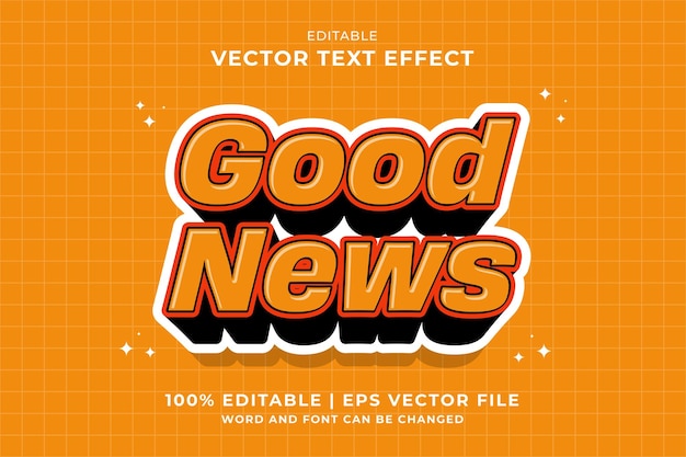 Bearbeitbarer texteffekt good news 3d cartoon template style premium vector