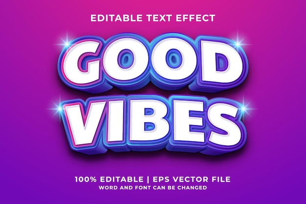 Bearbeitbarer Texteffekt - Good Vibes 3D-Vorlagenstil Premium-Vektor