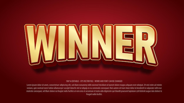 Bearbeitbarer Texteffekt im 3D-Stil des Gewinners