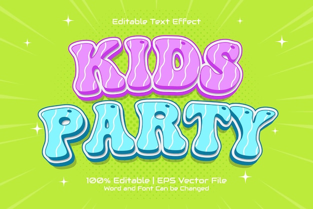 Bearbeitbarer Texteffekt Kids Party 3D Flat Cartoon-Stil