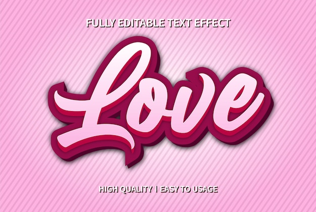 Bearbeitbarer Texteffekt Liebe 3d und Play-Schriftart Premium-Vektor