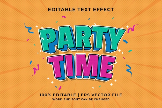 Bearbeitbarer texteffekt - party time cartoon template style premium-vektor