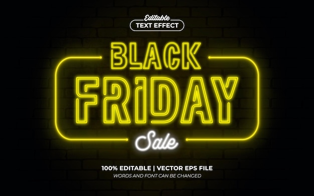 Vektor bearbeitbarer texteffekt-schriftstil für black friday-gelb-neon-glühen