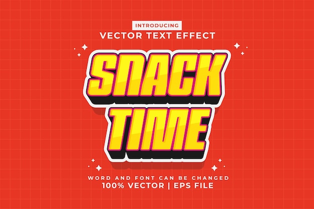 Bearbeitbarer Texteffekt Snack Time 3D-Cartoon-Vorlagenstil Premium-Vektor