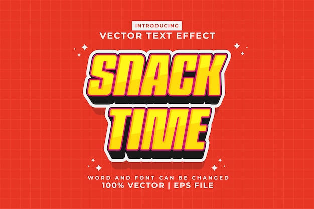 Vektor bearbeitbarer texteffekt snack time 3d-cartoon-vorlagenstil premium-vektor