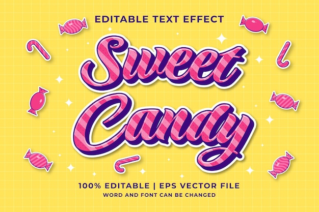 Bearbeitbarer texteffekt - sweet candy cartoon template style premium-vektor