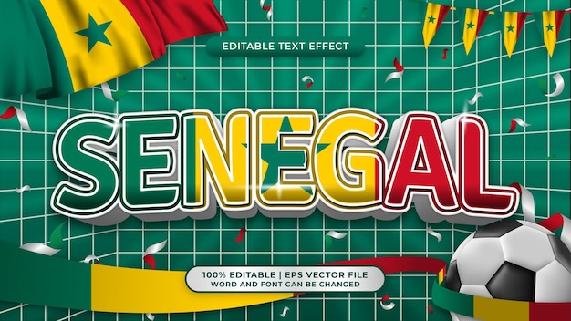 Bearbeitbarer textstileffekt des senegal-fußball-wm-hintergrundthemas