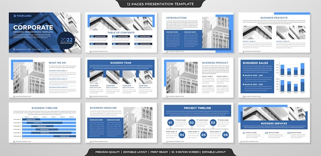 Bearbeitbares layout für geschäftspräsentationen im premium-stil für unternehmensinfografiken und jahresbericht