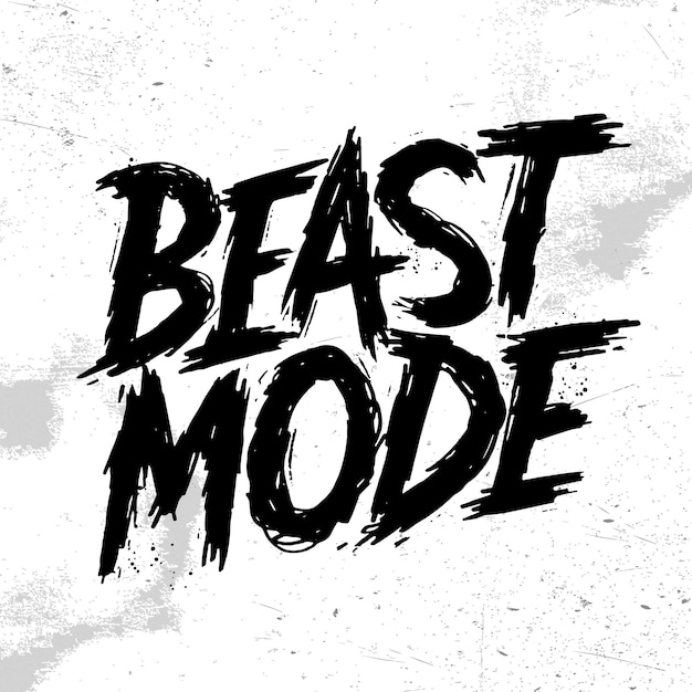 Vektor beast mode gym motivation t-shirt druck logo emblem schriftzug handgezeichnetes vektorillustrationselement für flyer, banner und poster