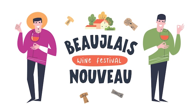 Vektor beaujolais nouveau wine festival vector illustration eine reihe von designelementen für ein weinfest