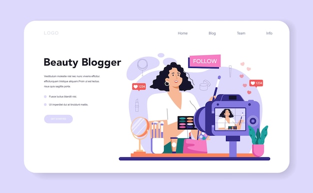 Vektor beauty-blogger-webbanner oder landingpage-internet-berühmtheit