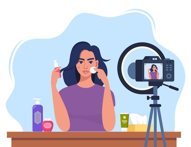 Beauty-Bloggerin nimmt Hautpflege-Tutorial-Video für ihren Vlog auf