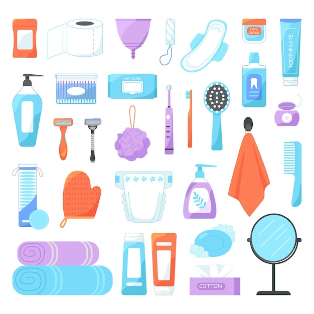 Beauty Care Spa und Hygieneprodukte isoliert auf weißem Hintergrund Cartoon Vector Illustration