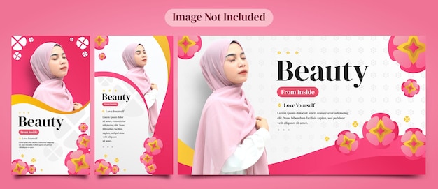 Beauty instagram stories und banner-vorlage mit weißer und rosa farbe