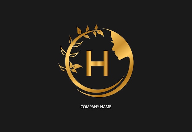 Vektor beauty-logo anfangsbuchstabe h mit goldener farbe und blatt naturliche schönheitslogo-vorlage